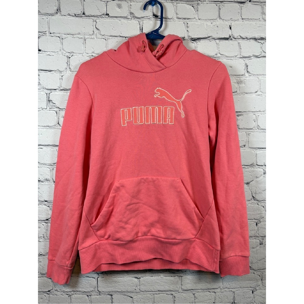 Puma Hoodie Pullover Sweatshirt Drawstring Coral Pink Logo M/M